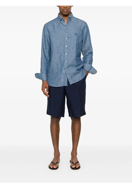 Erkek Keten Gömlek – Bebek Mavisi, Hafif ve Şık Tasarım