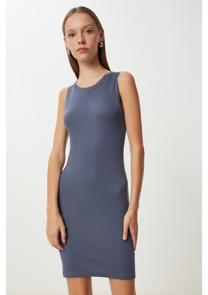 Basic Fitilli Örme Mini Elbise LUB0171 Antrasit modelleri