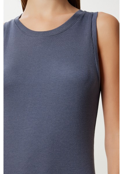 Basic Fitilli Örme Mini Elbise LUB0171 Antrasit fırsatları