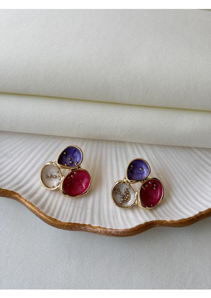 Üç Renkli Tasarım Kadın Küpe