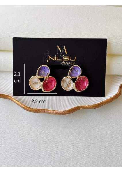 Üç Renkli Tasarım Kadın Küpe modelleri