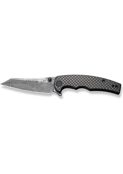 P87 Folder Flipper Knife Damascus Carbon Fiber Handle Çakı