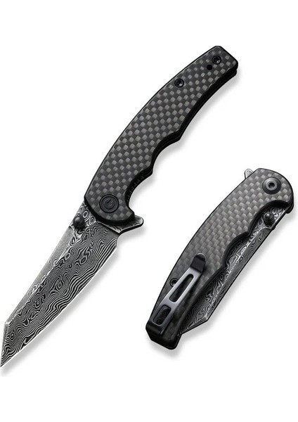 P87 Folder Flipper Knife Damascus Carbon Fiber Handle Çakı fiyatları