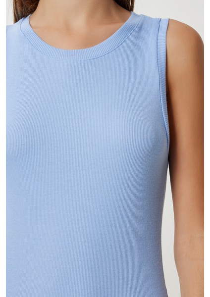 Basic Fitilli Örme Mini Elbise LUB0171 Gök Mavi modelleri
