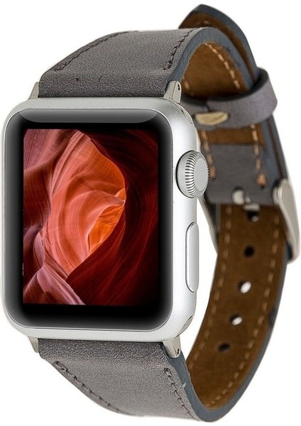 Mulvxurg URG02 Apple Watch Uyumlu Deri Kordon 42-44-45MM Slim Rst9 Gri (Mulvix)