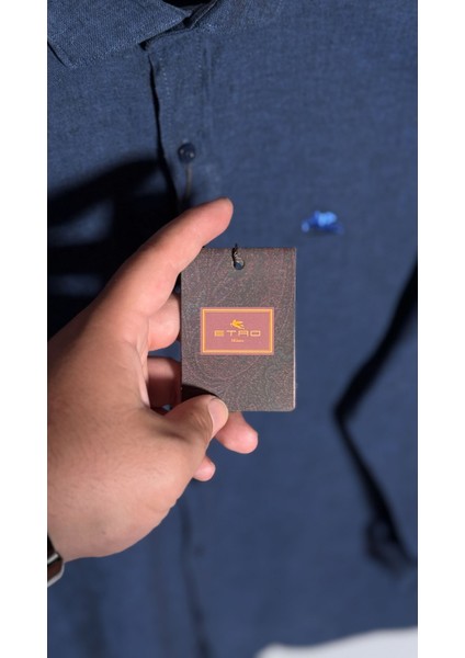 Koyu Mavi Erkek Keten Gömlek modelleri