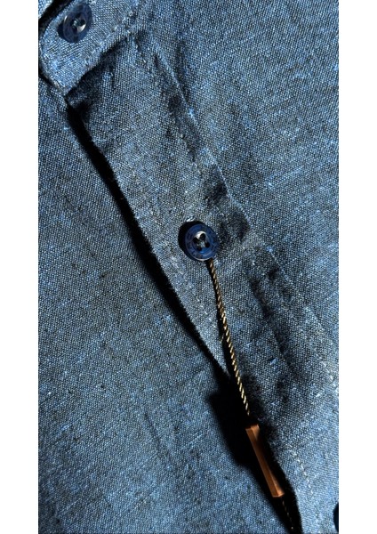 Koyu Mavi Erkek Keten Gömlek indirimleri