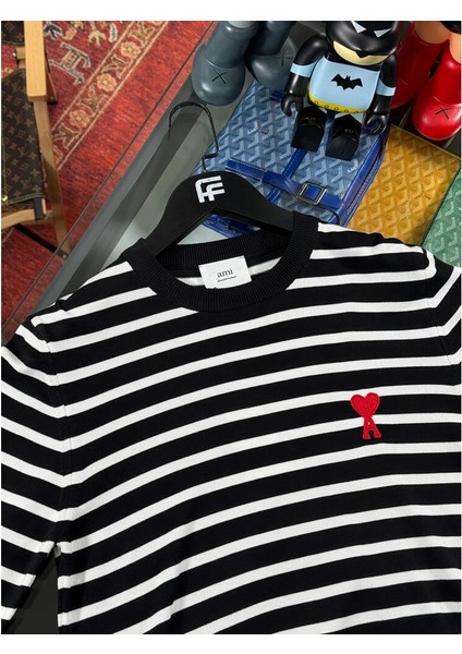 Siyah Çizgili Erkek Triko Kazak