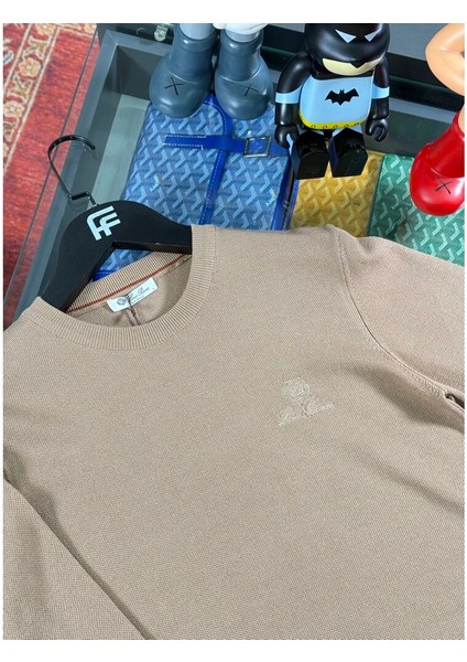 Nakış Logo Işlemeli Bej Triko Kazak