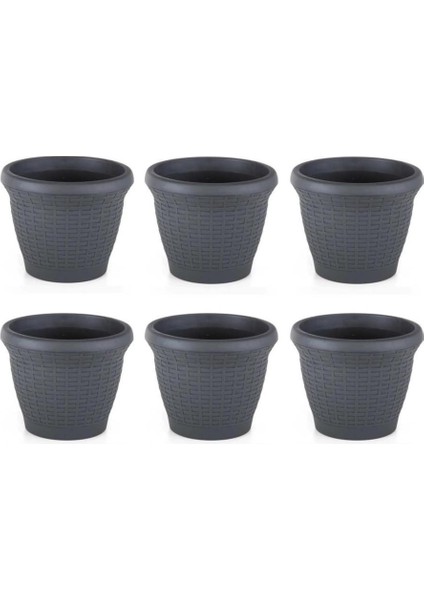 SO-HS06 Plastik Hasır Desenli Saksı 42 Lt Antrasit 6 Adet