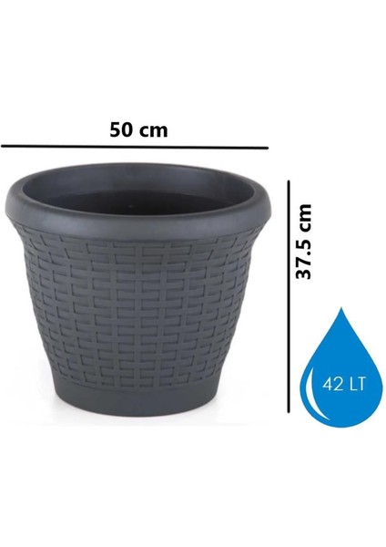 SO-HS06 Plastik Hasır Desenli Saksı 42 Lt Antrasit 6 Adet fiyatları