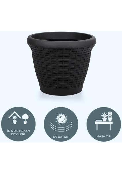SO-HS06 Plastik Hasır Desenli Saksı 42 Lt Antrasit 6 Adet fırsatları