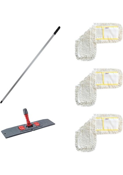 40 cm Nemli Yedek Mop Takımı, Katlanır Metal Vidalı Sap, Beyaz