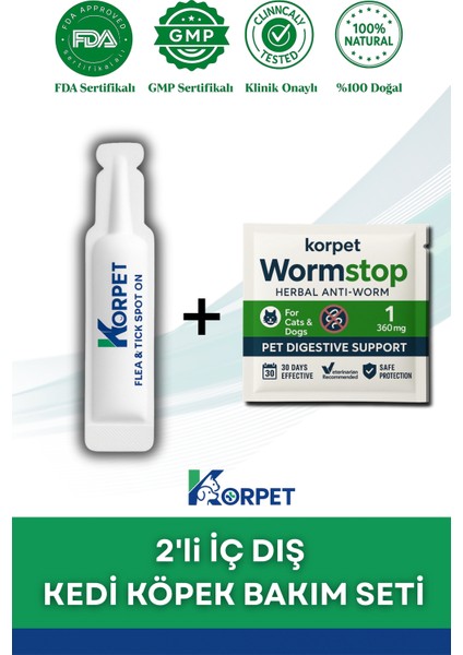 2'li Set Kedi ve Köpek Iç Dış Bitkisel 1 Damla ve 1 Tablet Paketi Parazit