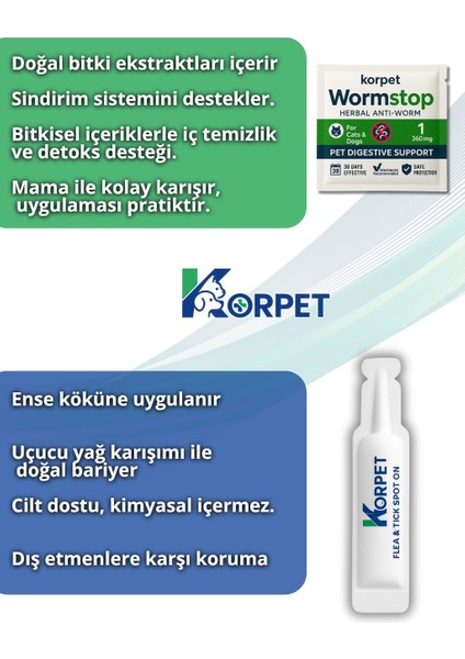 2'li Set Kedi ve Köpek Iç Dış Bitkisel 1 Damla ve 1 Tablet Paketi Parazit modelleri