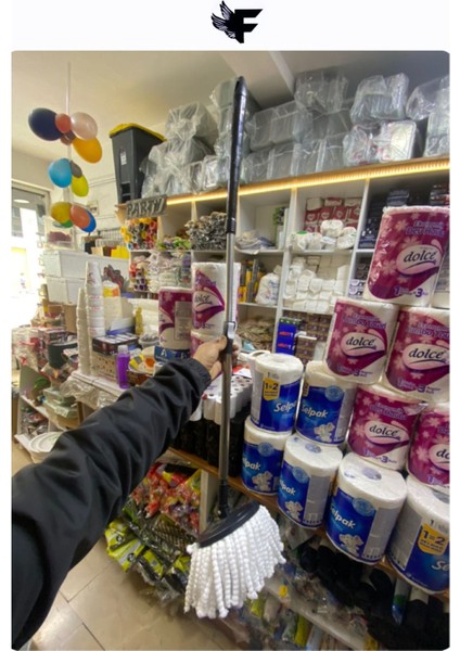 Çevre Dostu Döner Başlıklı Temizlik Seti, Mikrofiber Paspas ve Yedek Sapli, Gri Renk indirimleri