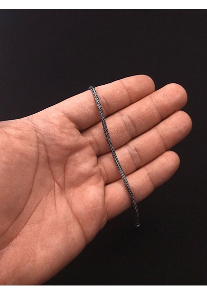 925 Ayar Gümüş Oksitli Yuvarlak Kalın Tilki Kuyruğu Bileklik 2.7 mm