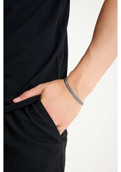 925 Ayar Gümüş Oksitli Yassı Balık Sırtı Tilki Kuyruğu Bileklik 6 mm Genişlik