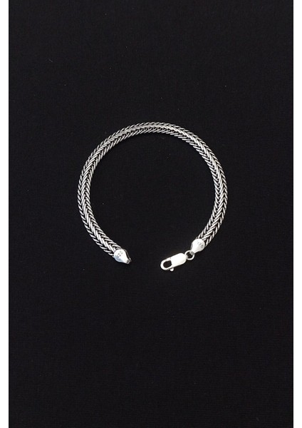 925 Ayar Gümüş Oksitli Yassı Balık Sırtı Tilki Kuyruğu Bileklik 6 mm Genişlik modelleri