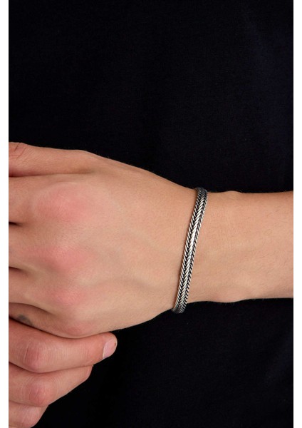 925 Ayar Gümüş Oksitli Yassı Balık Sırtı Tilki Kuyruğu Bileklik 6 mm Genişlik fırsatları