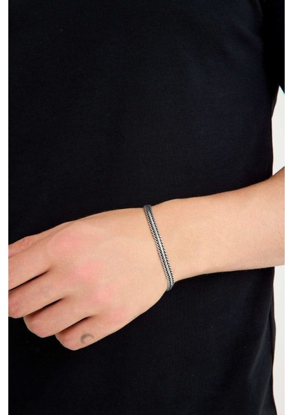 925 Ayar Gümüş Oksitli Yassı Balık Sırtı Tilki Kuyruğu Bileklik 6 mm Genişlik indirimleri