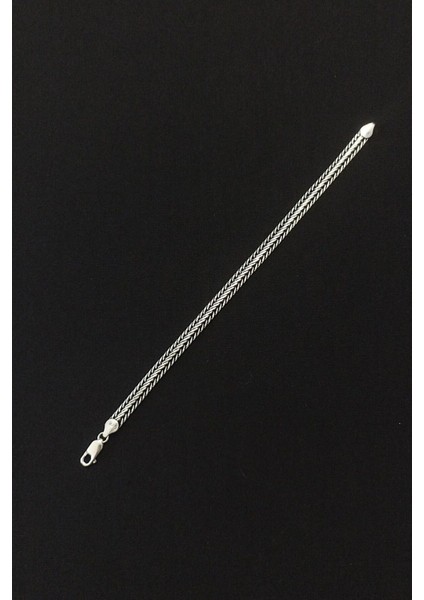 925 Ayar Gümüş Oksitli Yassı Balık Sırtı Tilki Kuyruğu Bileklik 6 mm Genişlik