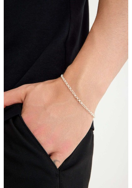 925 Ayar Gümüş Unisex Doç Bileklik Doç Zincir Bileklik 3 mm