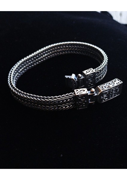 925 Ayar Gümüş Otantik El Yapımı Uzak Şehir Bileklik 21 cm