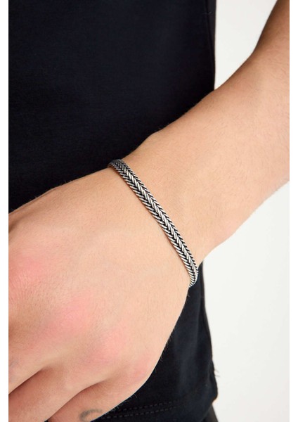 925 Ayar Gümüş Erkek Oksitli Balık Sırtı Bileklik 6 mm 21 cm modelleri