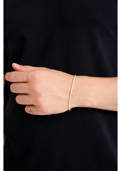 925 Ayar Gümüş Unisex Burgu Halat Bileklik 2mm modelleri