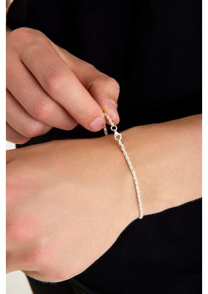 925 Ayar Gümüş Unisex Burgu Halat Bileklik 2mm fırsatları