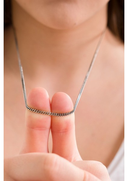 925 Ayar Gümüş Unisex Oksitli Gurmet Zincir Kolye 2.2 mm 60 cm