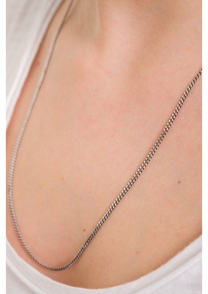 925 Ayar Gümüş Unisex Oksitli Gurmet Zincir Kolye 2.2 mm 60 cm modelleri