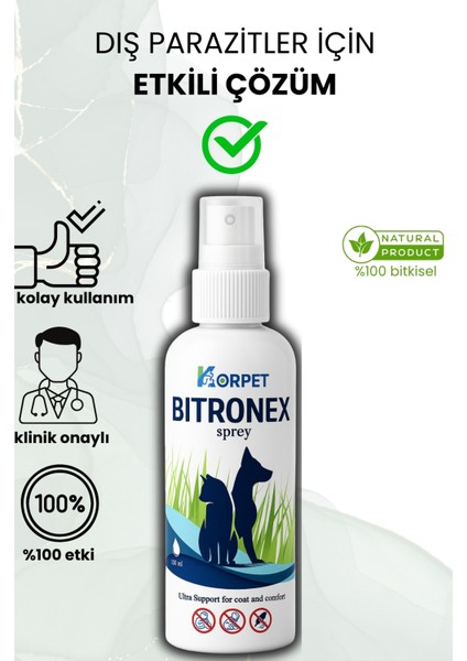 Bitronex Sprey 100 Kedi, Köpek, Kuş, Tavşan,bit, Pire ,kene, Karınca, Deri Tüy Bakım Ürünü