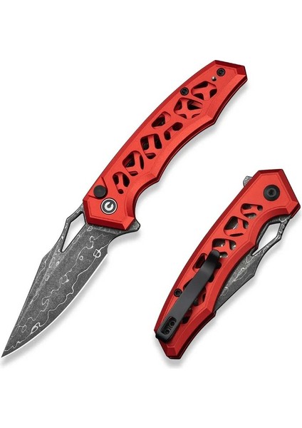 Anaaki Flipper & Thumb Hole & Button Lock Damascus Knife Aluminum Handle Çakı fiyatları