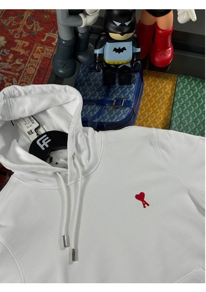 Kalp Logo Işlemeli Kapşonlu Erkek Sweatshirt