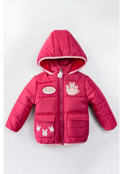 Tavşan Şişme Içi Peluş Kürklü Fermuarlı Cepli Kalın Kar Kapüşonlu Kışlık Kız Bebek Mont Çocuk Kaban