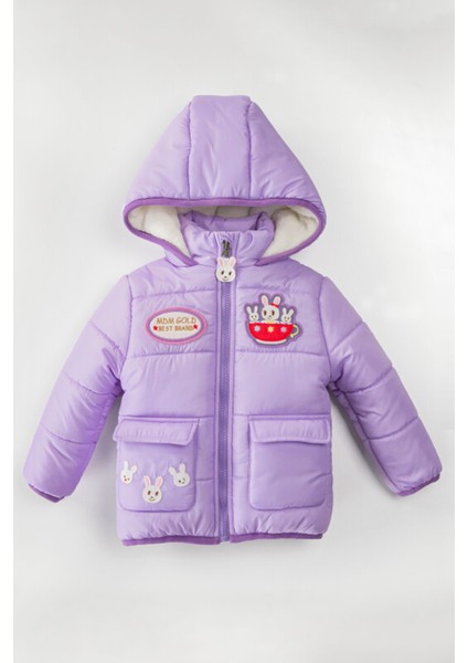 Tavşan Şişme Içi Peluş Kürklü Fermuarlı Cepli Kalın Kar Kapüşonlu Kışlık Kız Bebek Mont Çocuk Kaban