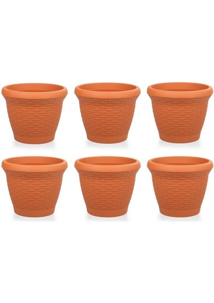 SO-HS01 Plastik Hasır Desenli Saksı 3.3 Lt Kiremit 6 Adet