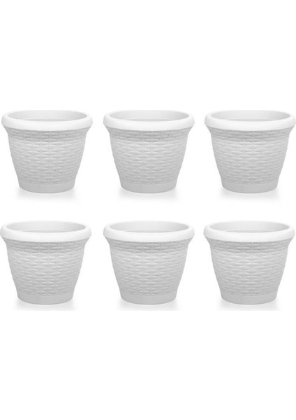 SO-HS01 Plastik Hasır Desenli Saksı 3.3 Lt Kirli Beyaz 6 Adet