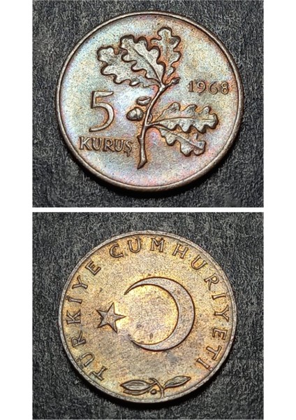 Escoines 399636889871EEE4D5 1968 Bakır 5 Kuruş Çil Para