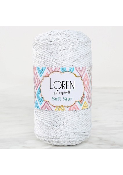Loren Soft Star Makrome Ipi Gümüş Simli Beyaz RM10