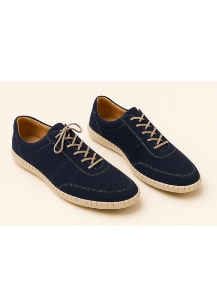 GR0335 Hakiki Nubuk Deri Dikişli Poli Taban Erkek Sneaker Spor Ayakkabı