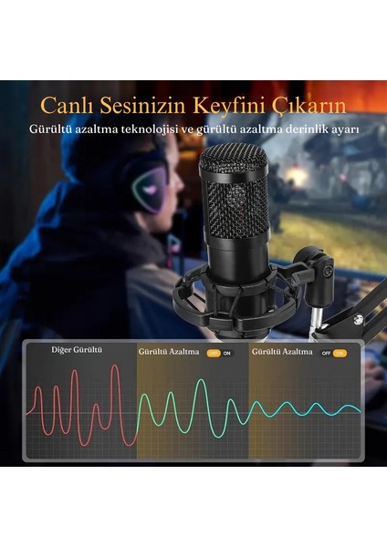 Profesyonel USB Kondansatör Mikrofon Seti Ayarlanabilir Kol Stand Podcast Youtube Karaoke Stüdyo modelleri