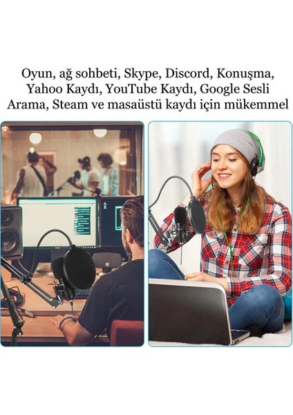 Profesyonel USB Kondansatör Mikrofon Seti Ayarlanabilir Kol Stand Podcast Youtube Karaoke Stüdyo fırsatları