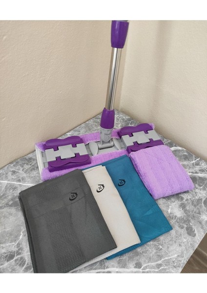 Mandallı Teleskobik Mop Seti, 3'lü Sihirli Bez ile Temizlik Kolaylığı Sağlar