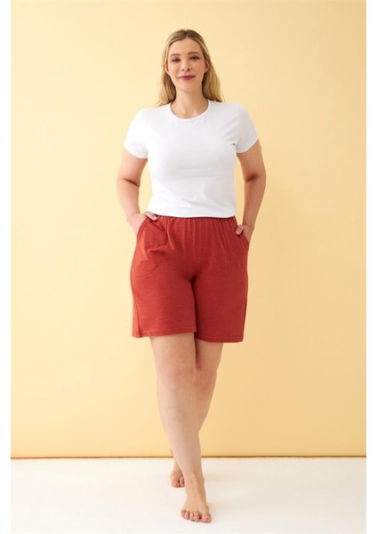 Modaserdem Kadın Kiremit Rengi Rahat Kalıp Cepli Şort