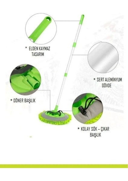 Teleskobik Mikrofiber Araba Temizlik Mop, Yedek Başlık Hediye fırsatları