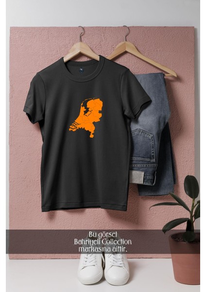 Oversize Hollanda Haritası Turuncu Tasarımlı Unisex T-Shirt