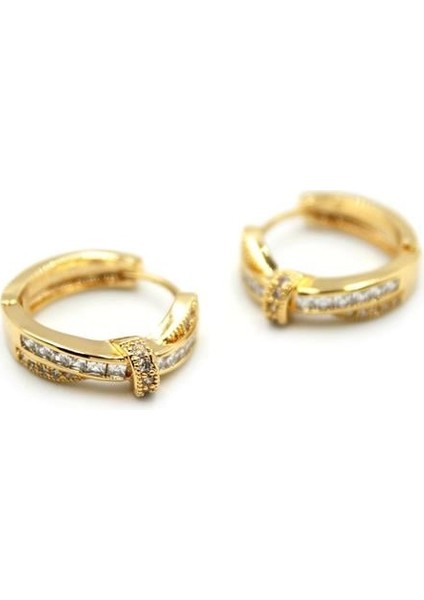 Taşlı Halka Küpe - Altın